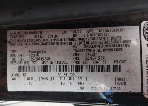 2019 Ford Fiesta Se from USA, damaged, VIN 3FADP4BJ6KM164188